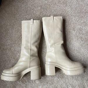 Cult Gaia Hana Leather Tall Knee-High Boots Beige Size 41 M